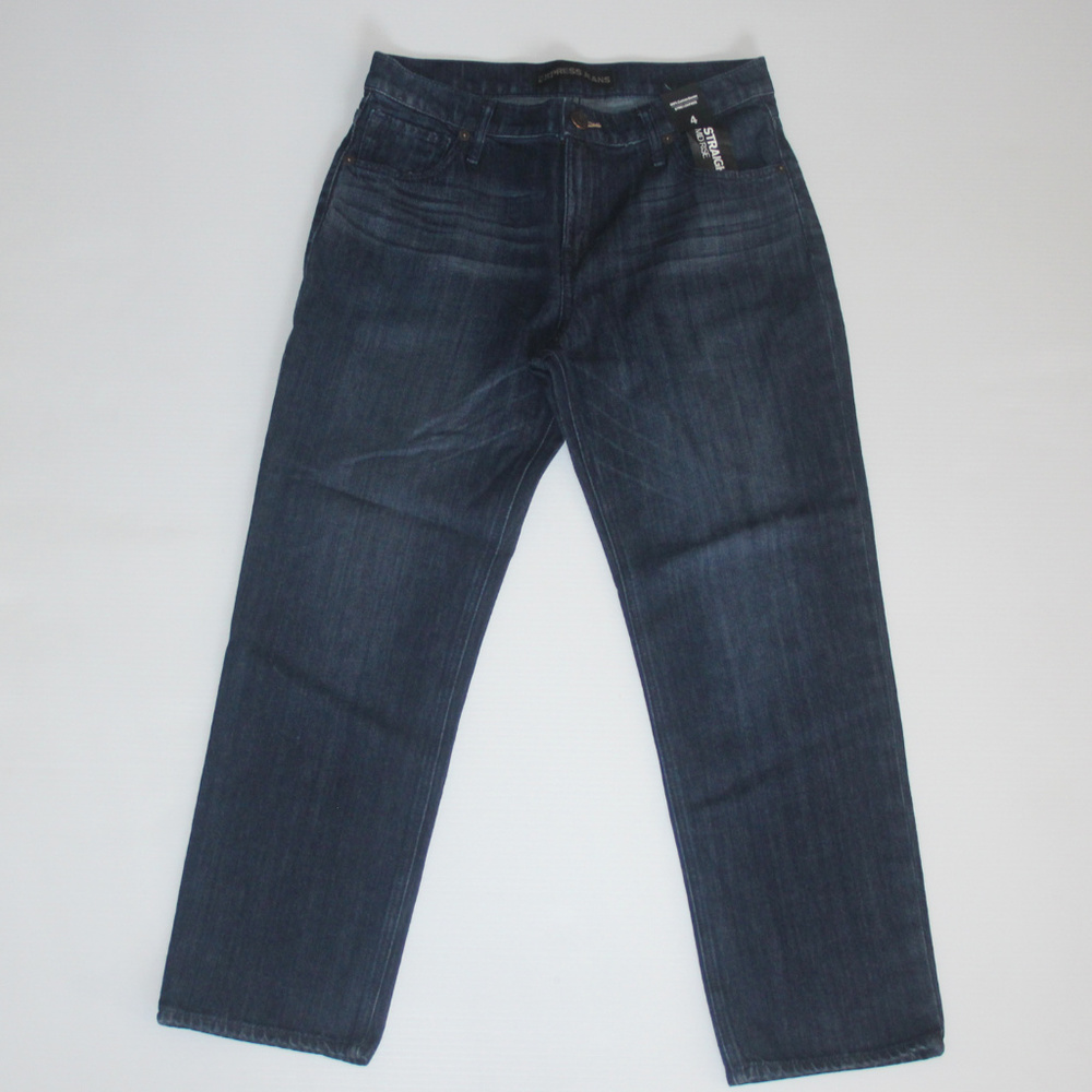 EXPRESS JEANS STRAIGHT CROP MID RISE JEANS DARK BL
